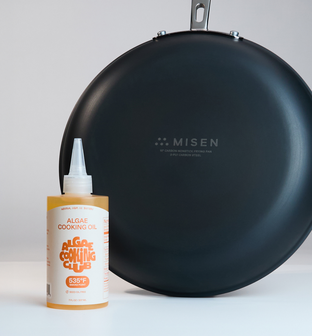 Misen 10-inch carbon nonstick frying pan with Algae Cooking Club oil, 535°F smoke point